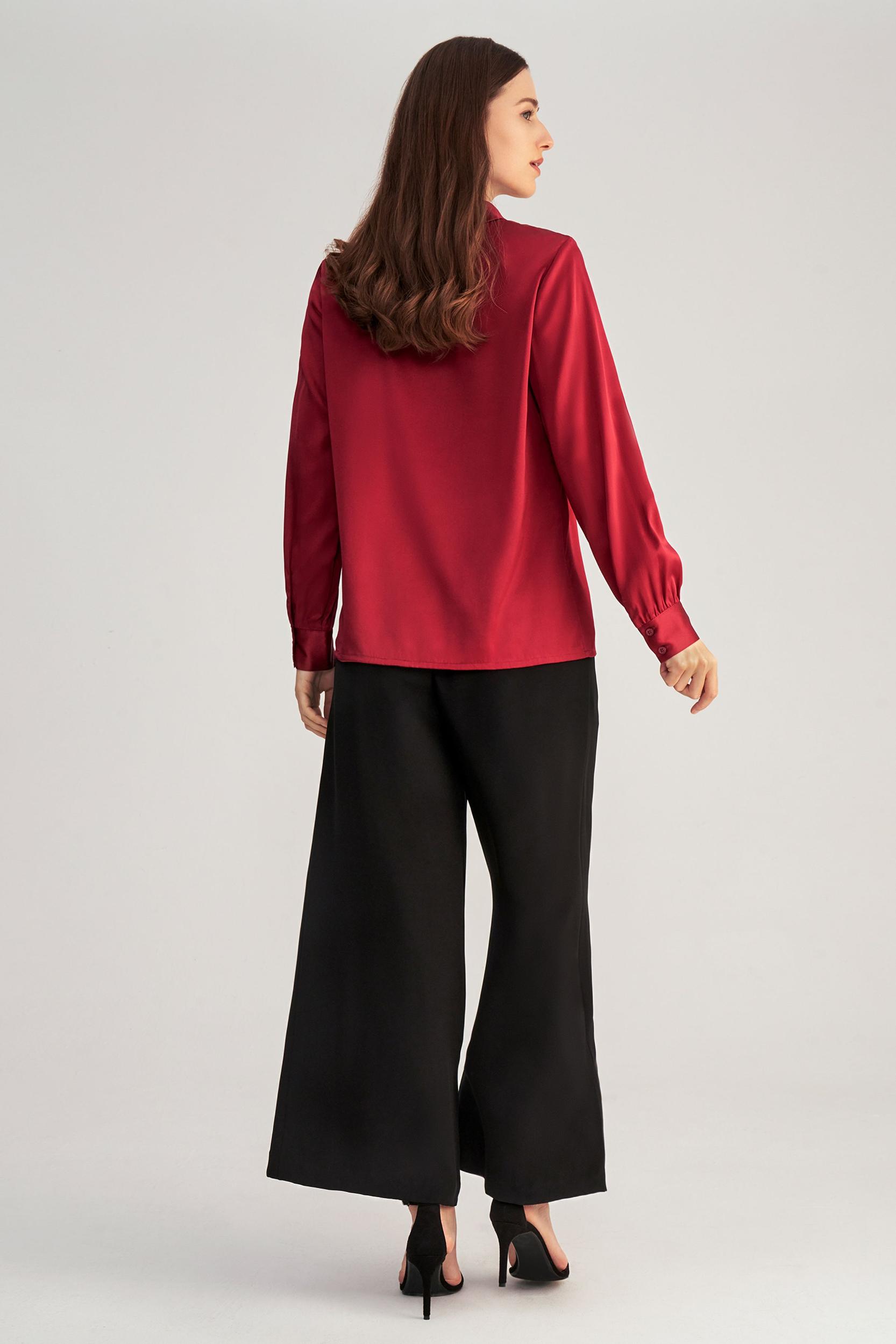 Stand Collar Long Sleeves  Silk Blouse Product Image