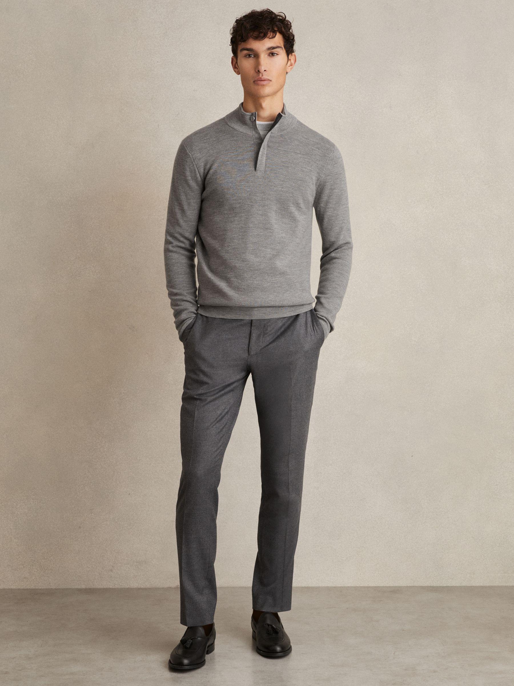 Merino Wool Half-Zip Jumper in Warm Grey Melange Product Image