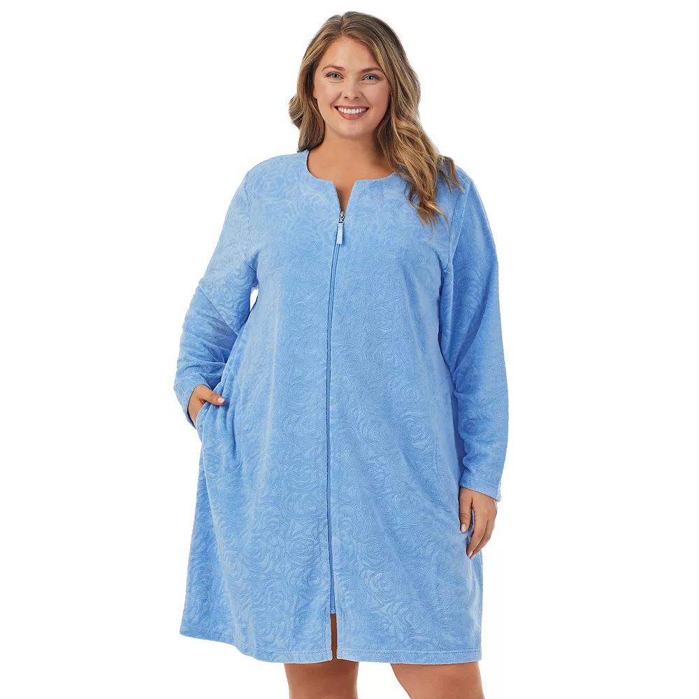 Plus Size Stan Herman Embossed Vintage Terry Zip-Front Robe, Women's, Size: 2XL, Light Blue Product Image