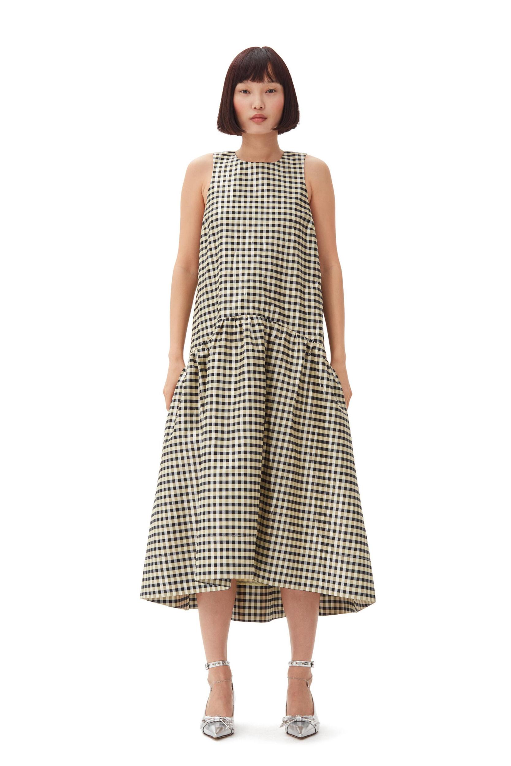 Shiny Check Jacquard Midi Dress Product Image