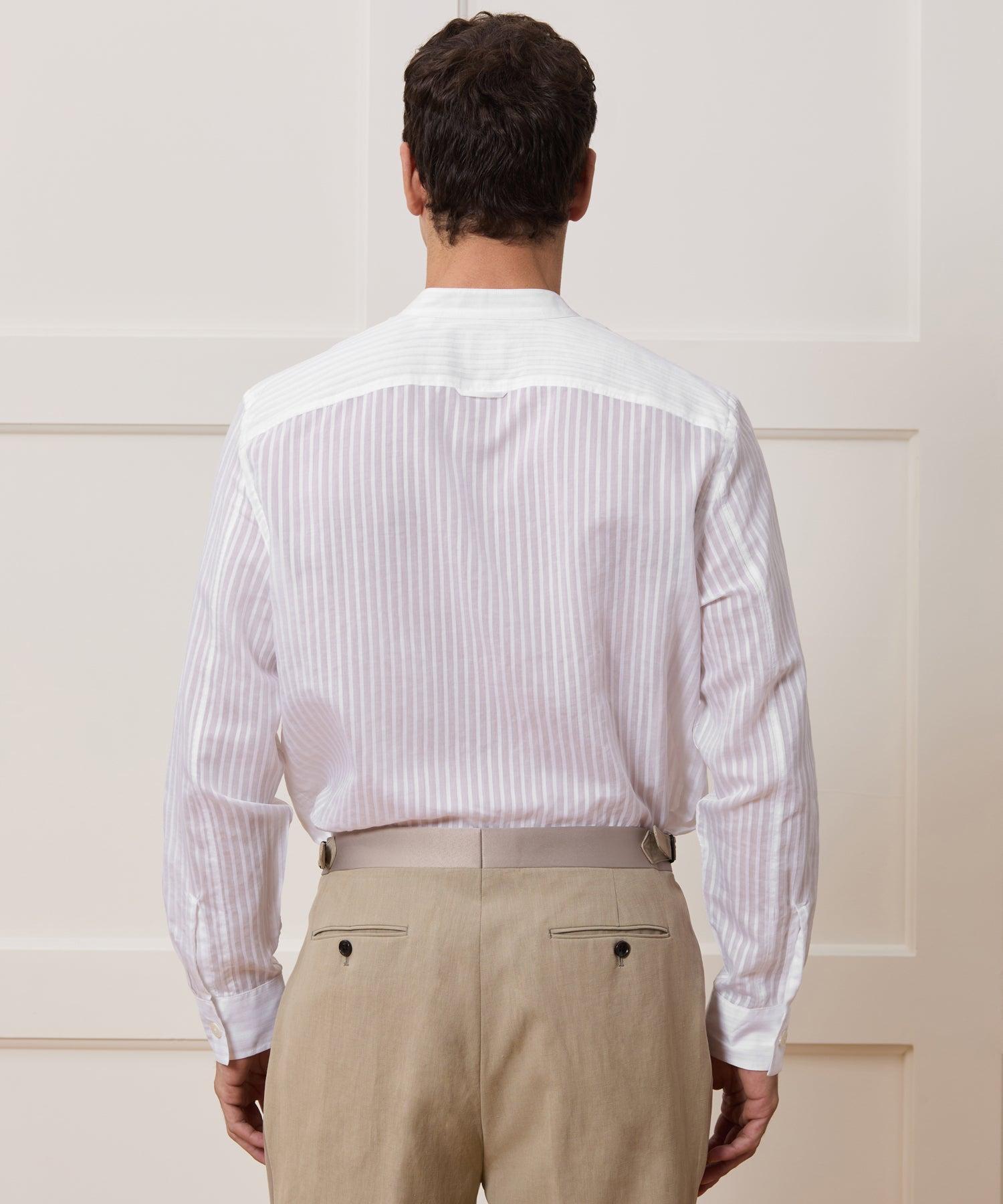 Relaxed Cotton-Silk Band Collar Shirt Product Image