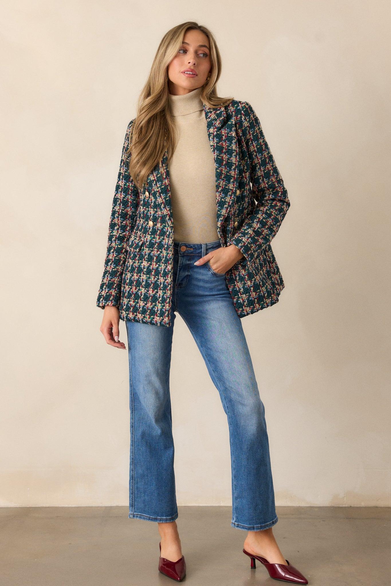 Get It Done Green Multi Tweed Coat Product Image