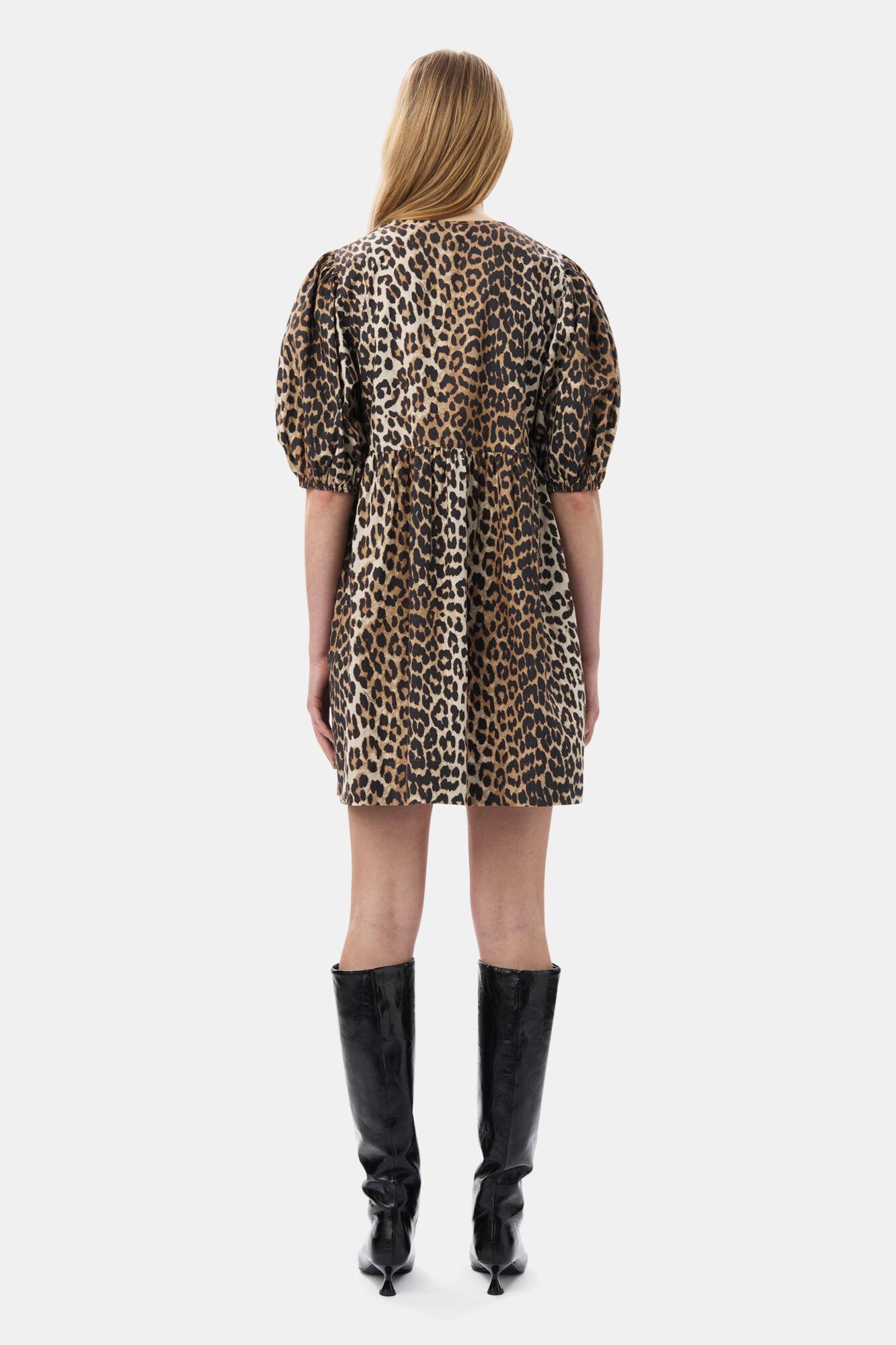 Leopard Printed Cotton Tie String Mini Dress Product Image
