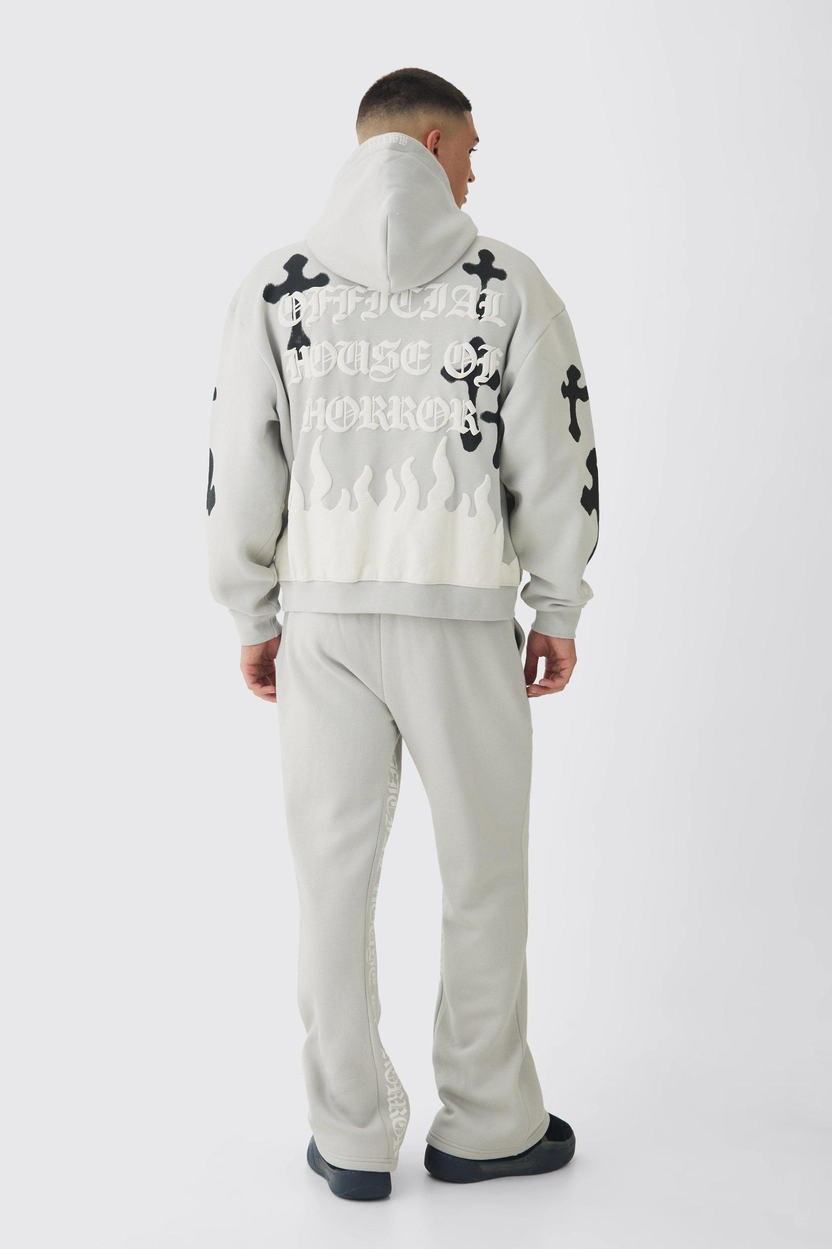Oversized Boxy Skeleton Puff Print Cross Tracksuit | boohooMAN USA Product Image
