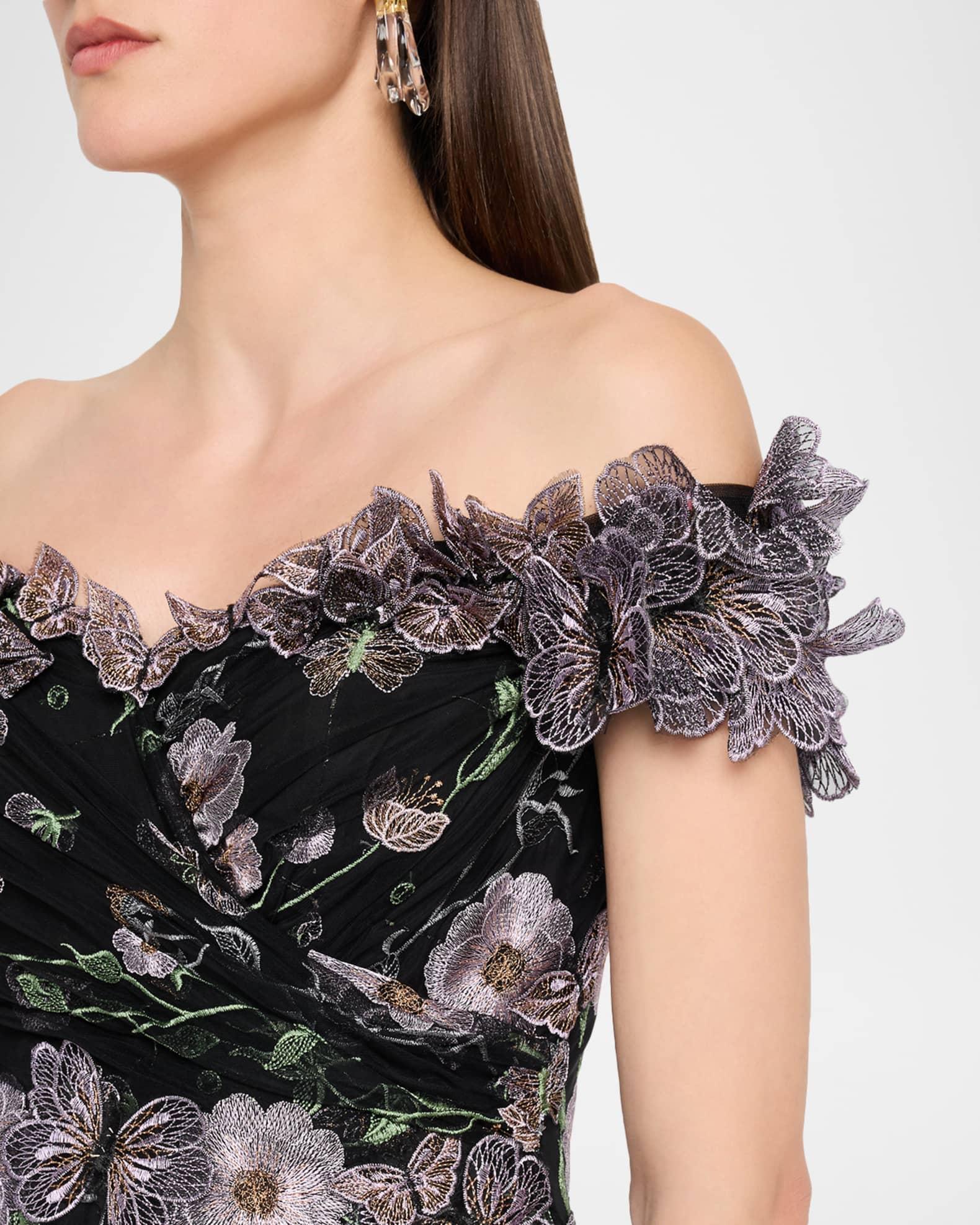 Embroidered Off-Shoulder Tulle Gown Product Image