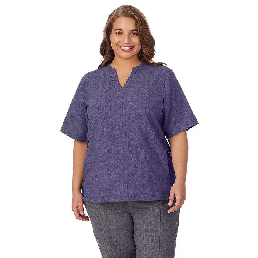Plus Size Cuddl Duds® Scrubs 4-Pocket Split Neck Top, Women's, Size: 1XL, Navy Grey Product Image