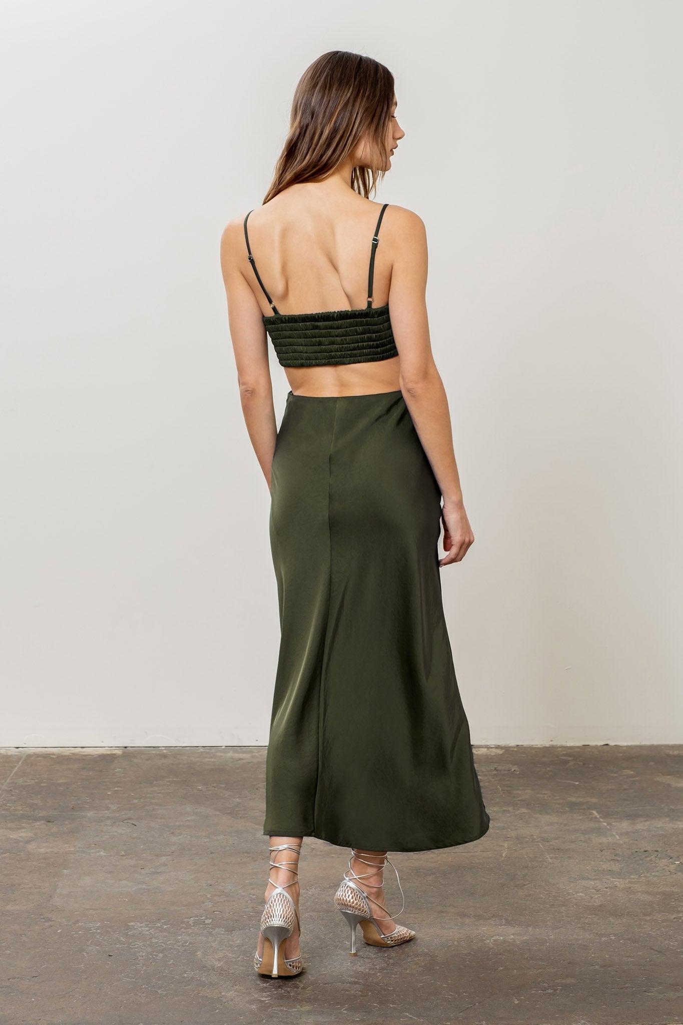 Olive Midi Cut Out Slip Dress FINAL SALE Product Image