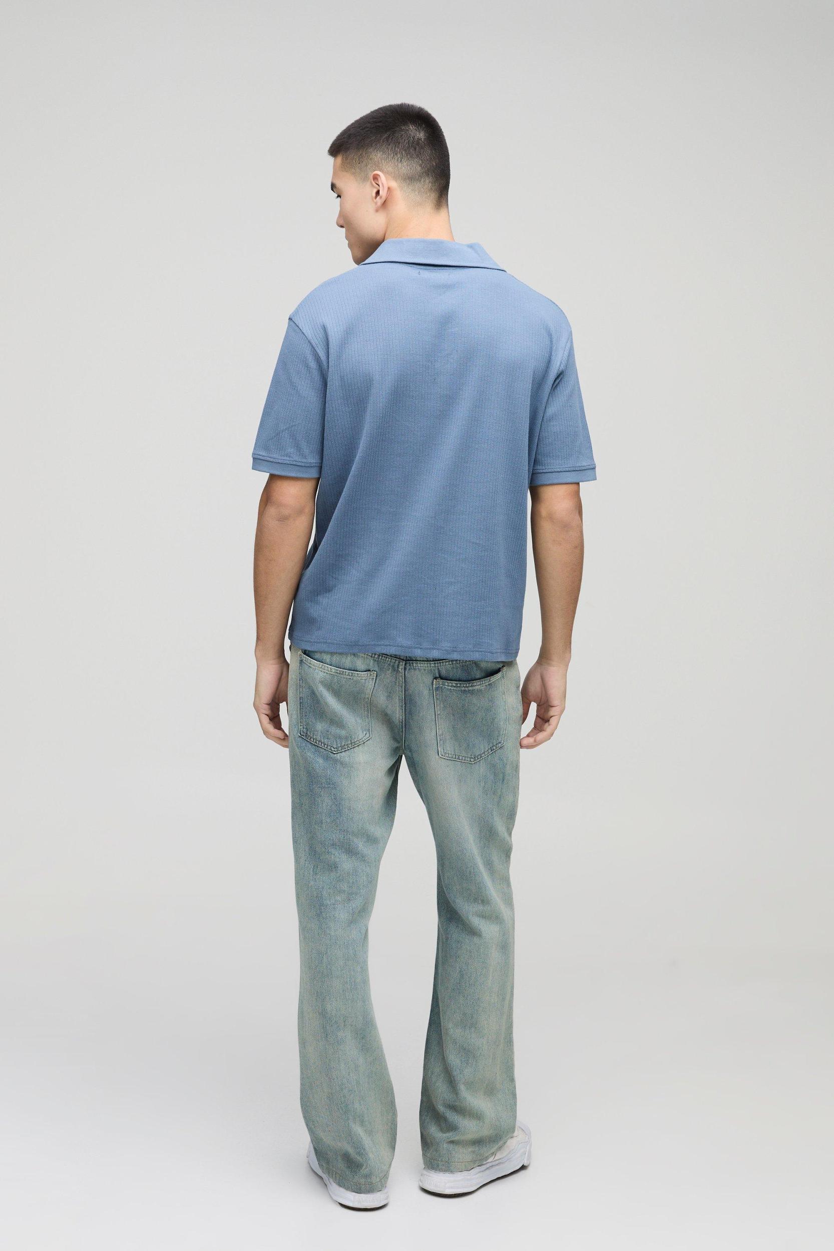 Regular Fit Revere Ribbed Polo | boohooMAN USA Product Image