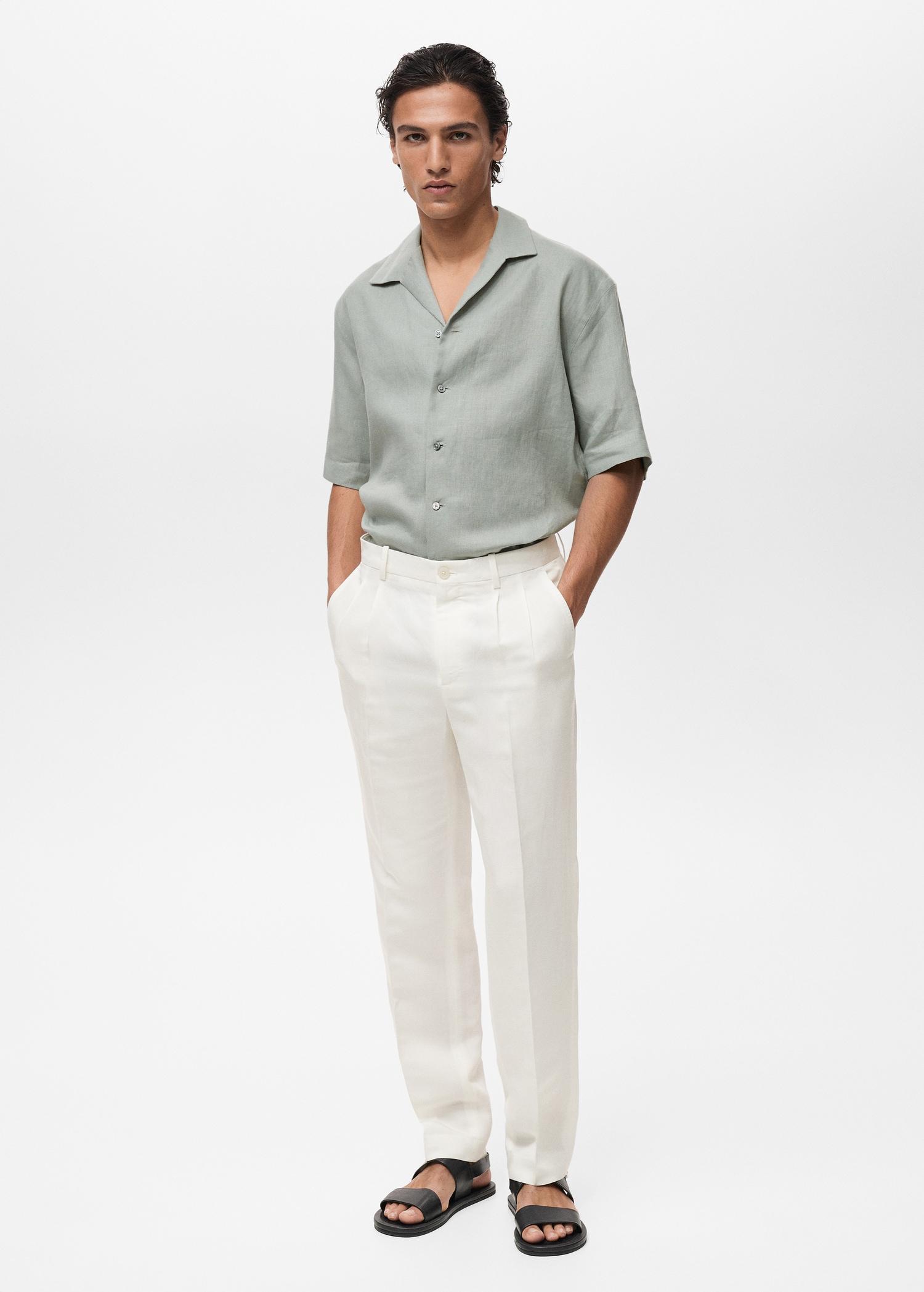 Linen-blend pleated pants - Men | MANGO USA Product Image