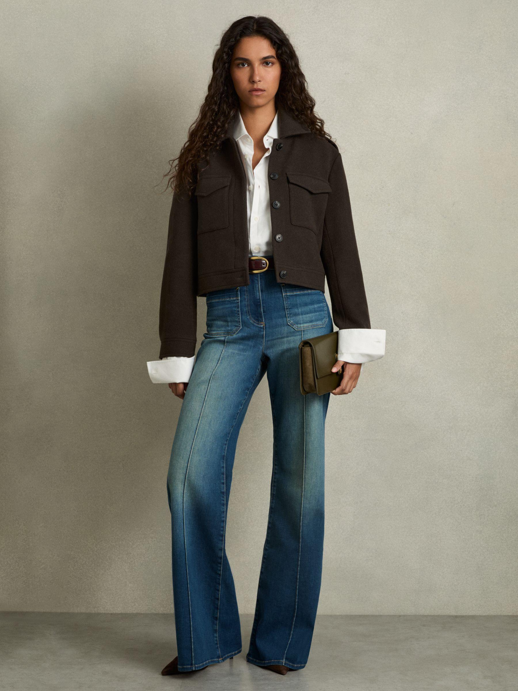 Wool-Blend Cropped Jacket in Mocha Brown Product Image