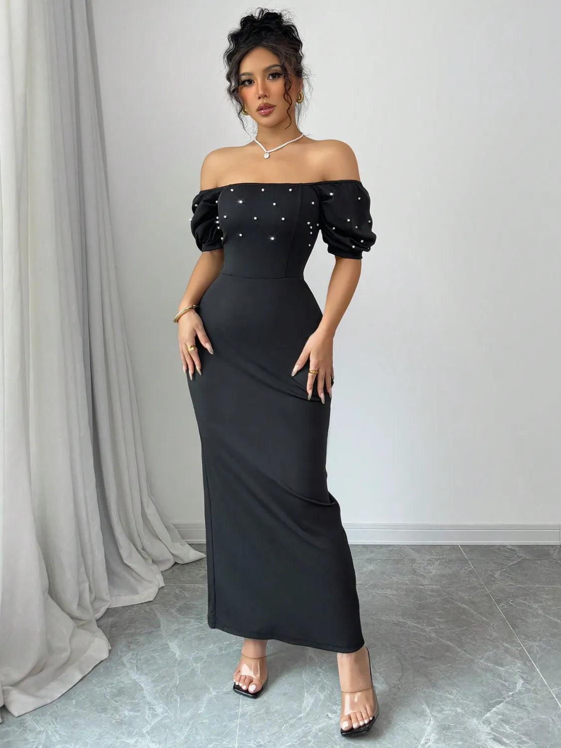 Off Shoulder Short Sleeve Maxi Dress Product Image