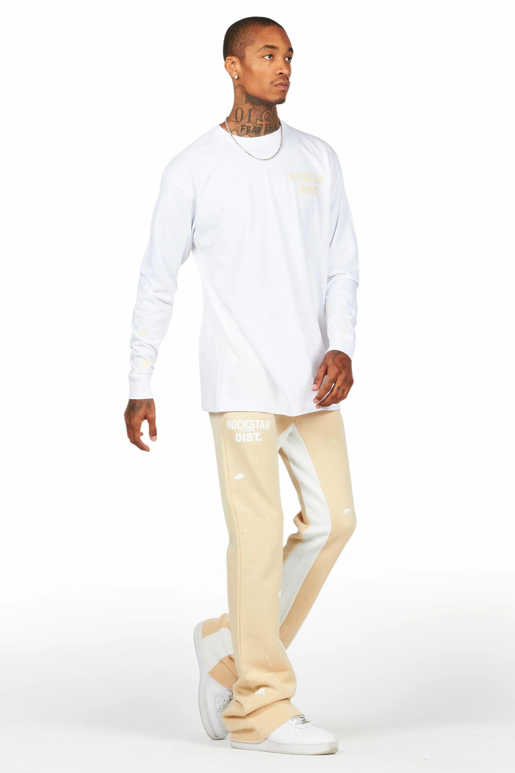 Raffer White/Beige Long Sleeve T-Shirt/Baggy Pant Set Male Product Image