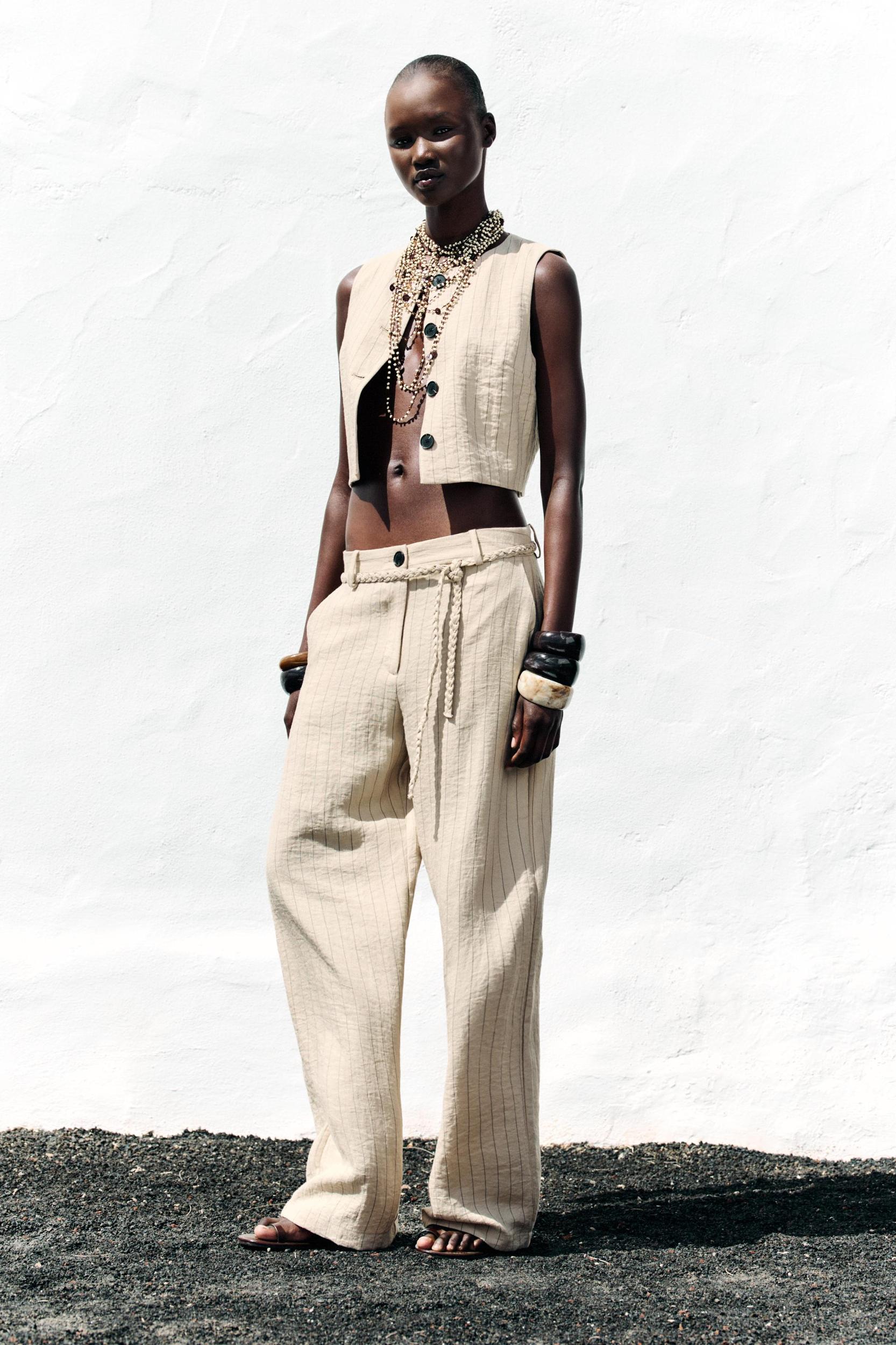 STRIPED PANTS WITH BRAIDED BELT Product Image