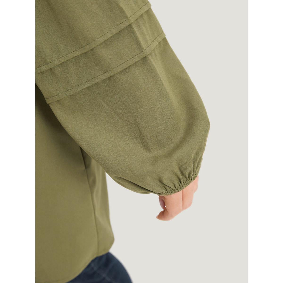 Plus Size Plain Contrast Lace Lantern Sleeve Button Fly Coat Women Sage Casual Elastic cuffs Ladies Dailywear Winter Coats BloomChic 18-20/2X Product Image