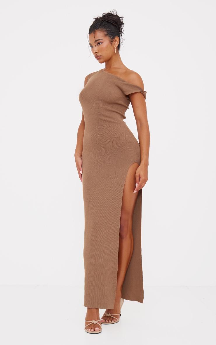 Mocha Fine Knit Twist Neck Maxi Dress Product Image
