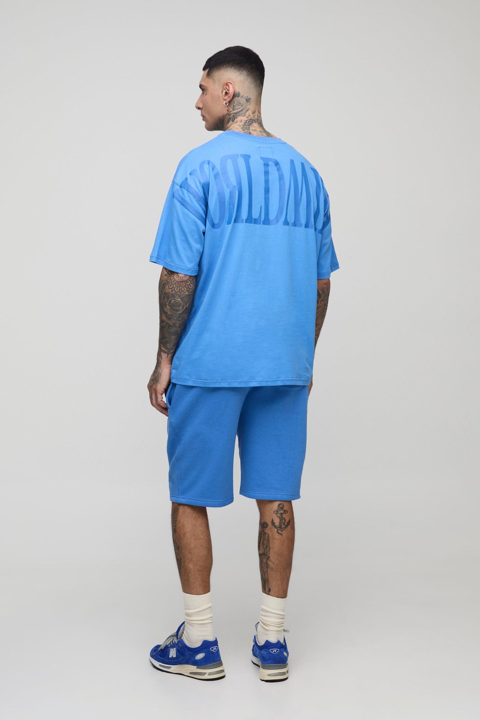 Tall Oversized Worldwide Over Seam Print T-Shirt & Short Set | boohooMAN USA Product Image