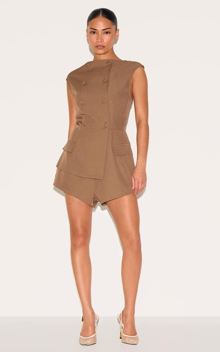 Petite Mushroom Sleeveless Tailored Romper Product Image