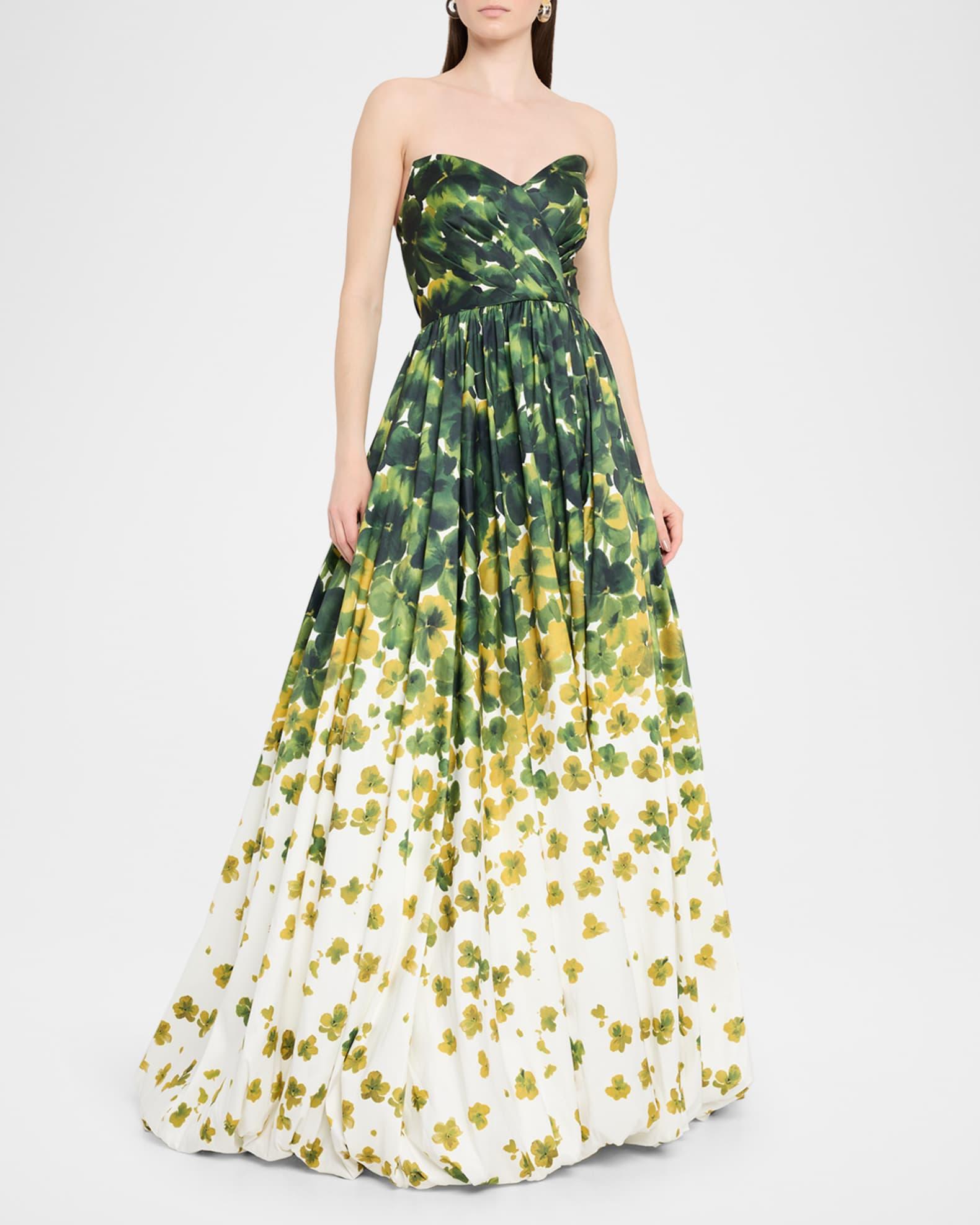 Strapless Floral-Print Ball Gown with Shawl Product Image