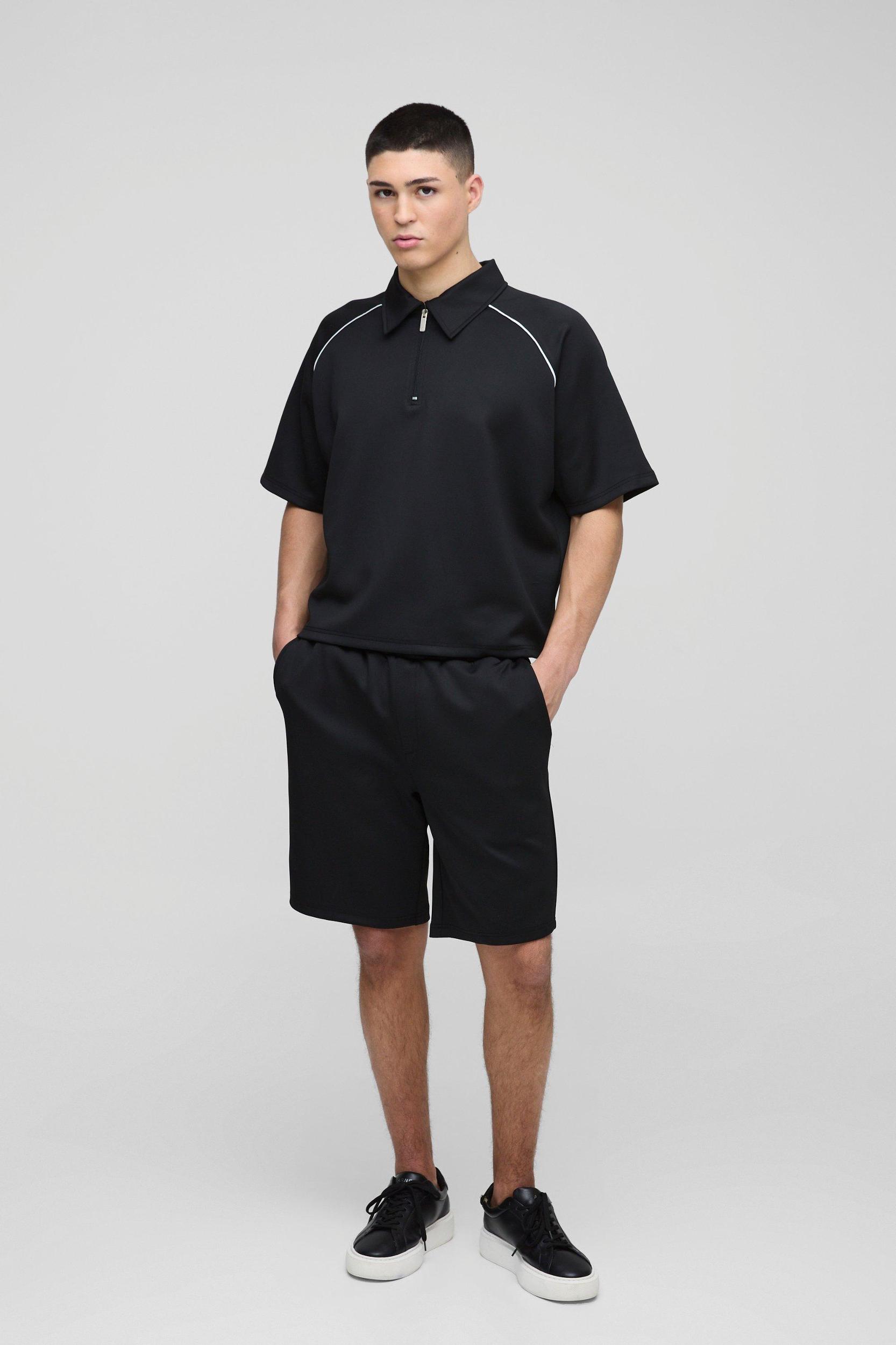 Oversized Boxy Raglan Scuba Polo & Short Set | boohooMAN USA Product Image