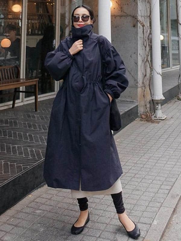 Solid Color Loose Elastic Waist Long Outwear Product Image