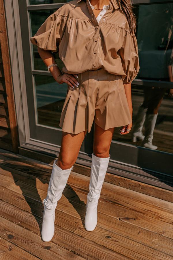 Fate Would Have It High Waist Faux Leather Shorts in Iced Mocha Product Image