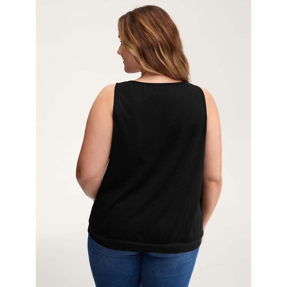Plus Size Waffle Grid Neck Cut-Out Tank Top Women Black Leisure Texture Round Neck Casual Tank Tops Camis BloomChic 18-20/2X Product Image