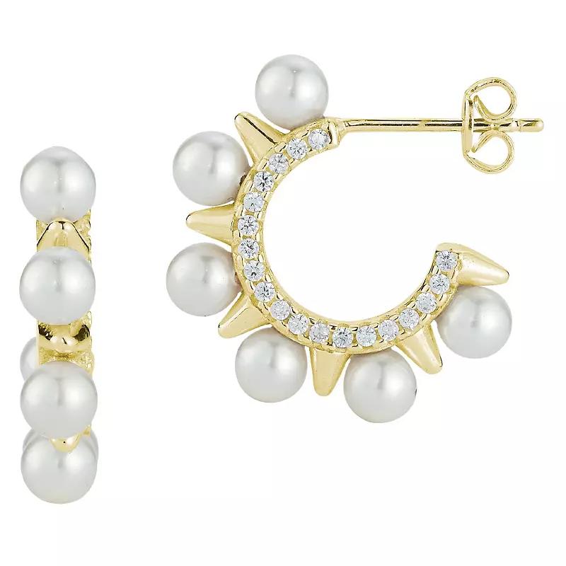 Sunkissed Sterling Freshwater Cultured Pearl & Cubic Zirconia Spike Hoop Earrings, Women's, Silver Tone Product Image