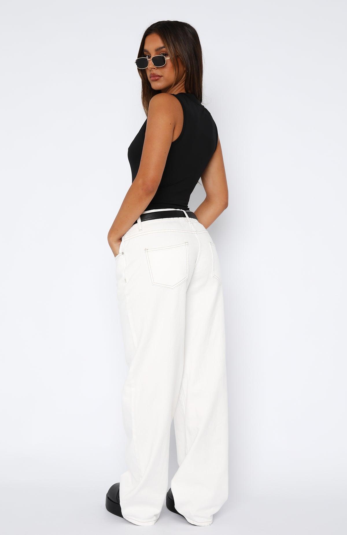 Bring The Style Low Rise Wide Leg Jeans Off White Product Image