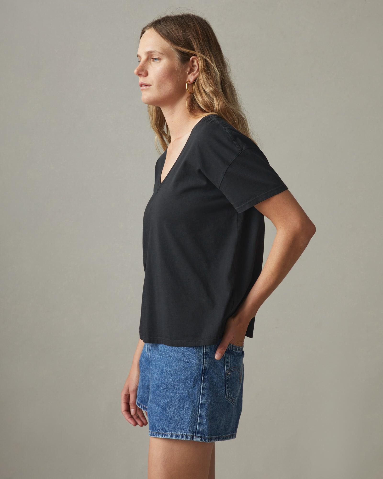 Women's Classic Relaxed V-Neck Tee - Black Female Product Image