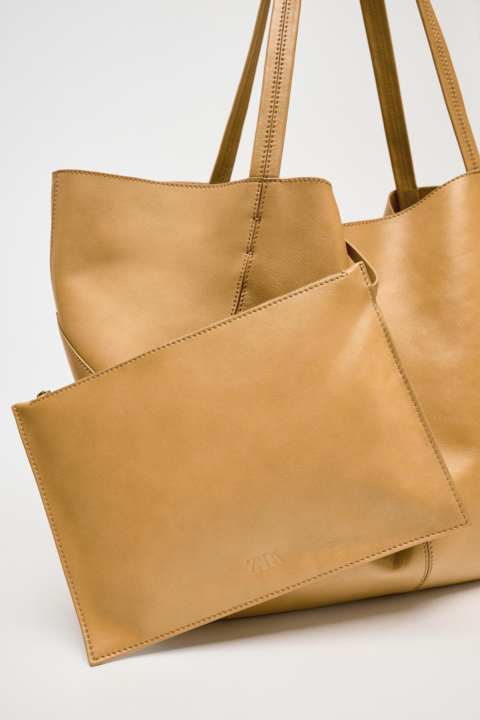 LARGE LEATHER TOPSTITCHED SHOPPER Product Image
