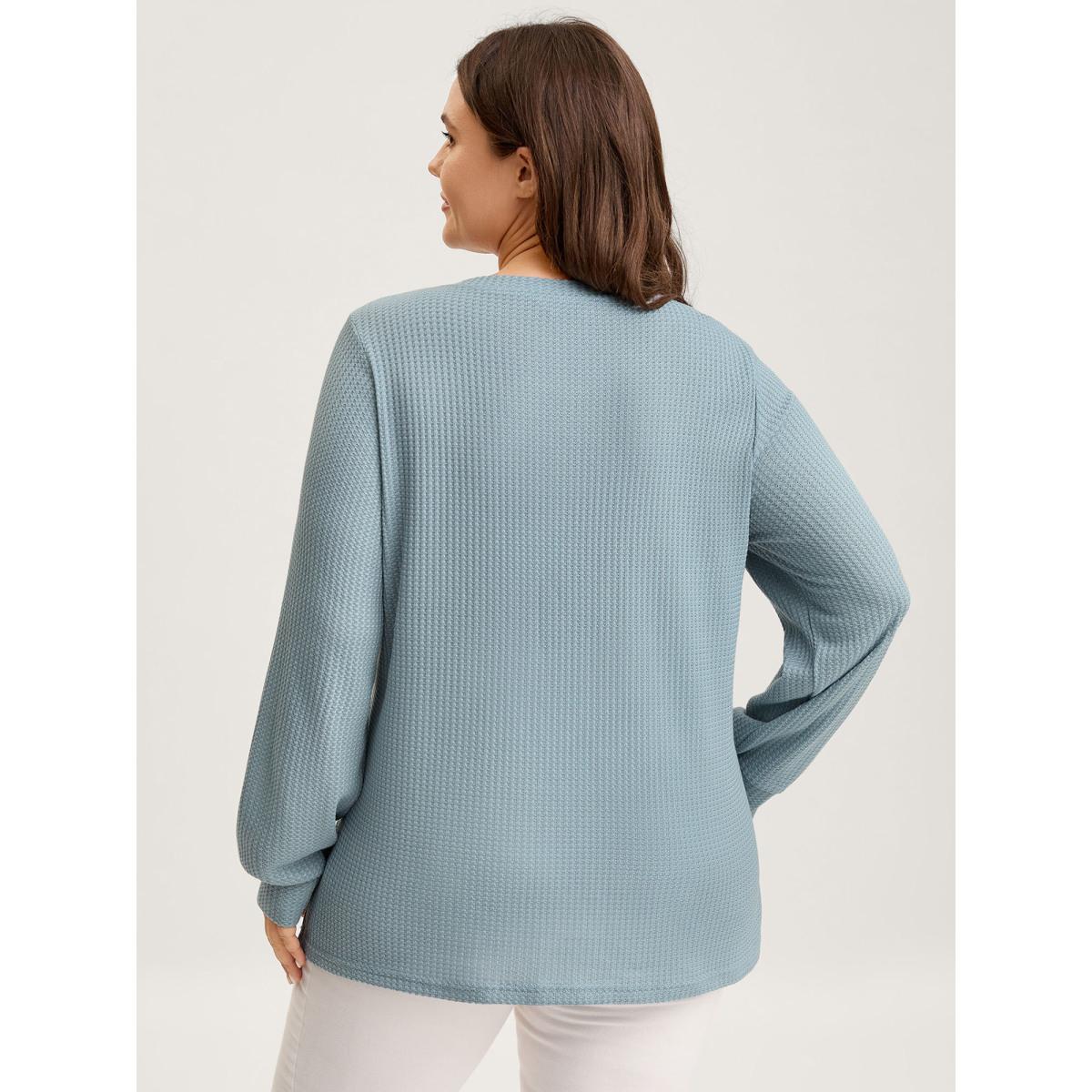 Plus Size Waffle Spliced Floral Lace Sweatshirt Women Stone Leisure Round Neck Casual Sweatshirts BloomChic 18-20/2X Product Image