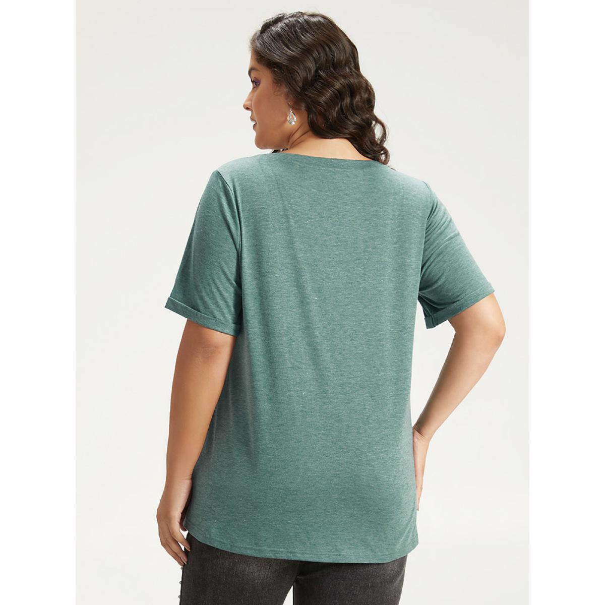 Plus Size Halloween Pumpkin Print Crew Neck T-shirt DarkGreen Women Casual Printed Halloween Dailywear T-shirts BloomChic 12/L Product Image