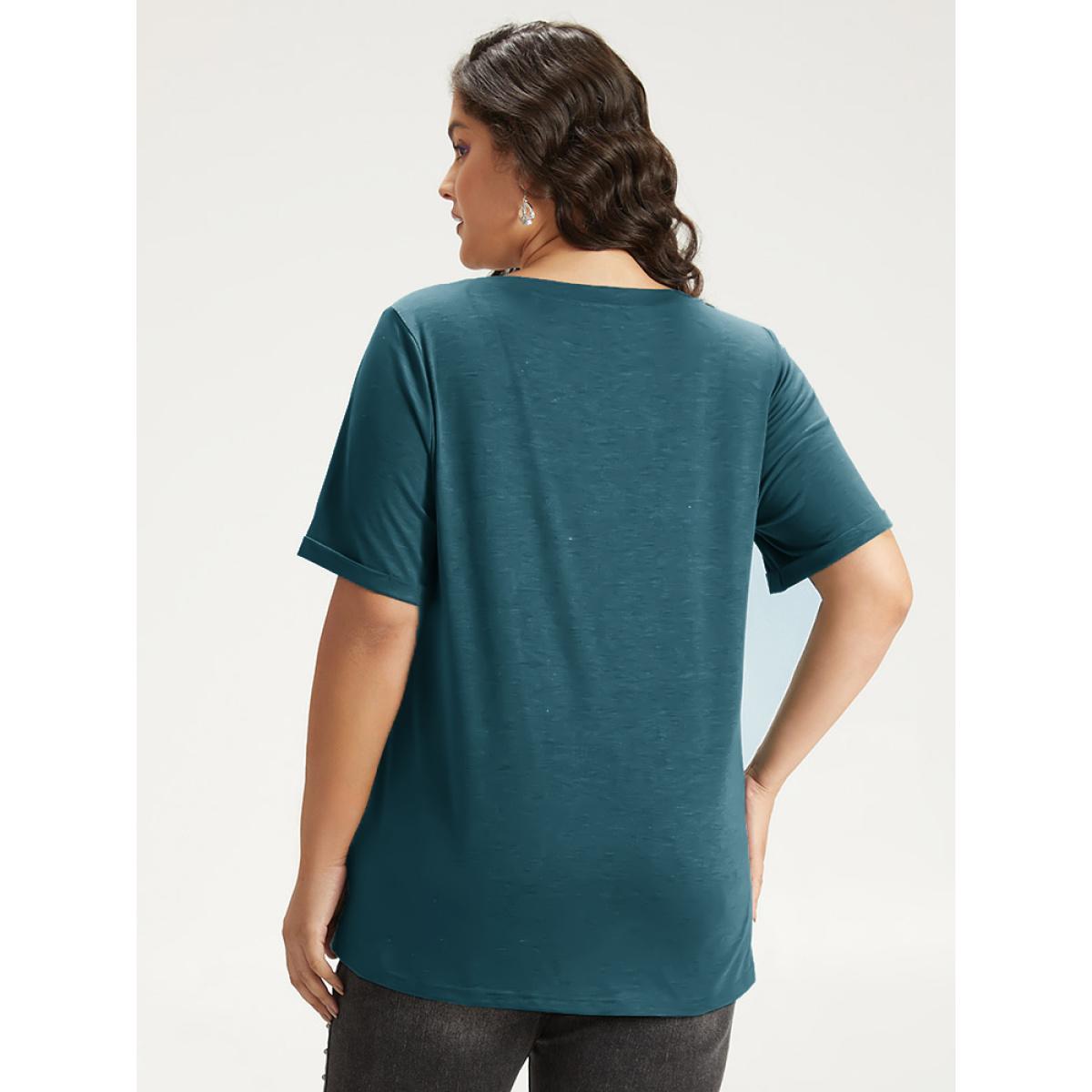 Plus Size Halloween Pumpkin Print Crew Neck T-shirt Indigo Women Casual Printed Halloween Dailywear T-shirts BloomChic 26/4X Product Image