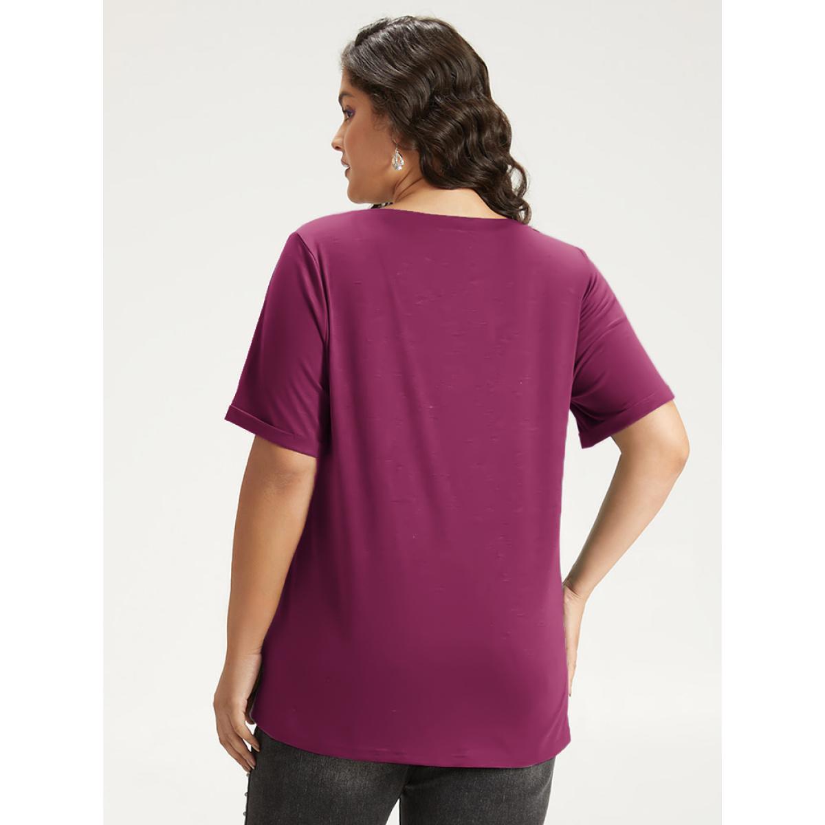 Plus Size Halloween Pumpkin Print Crew Neck T-shirt Crimson Women Casual Printed Halloween Dailywear T-shirts BloomChic 12/L Product Image