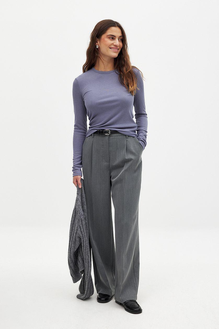 Ribbed Long Sleeved Round Neck Top Product Image