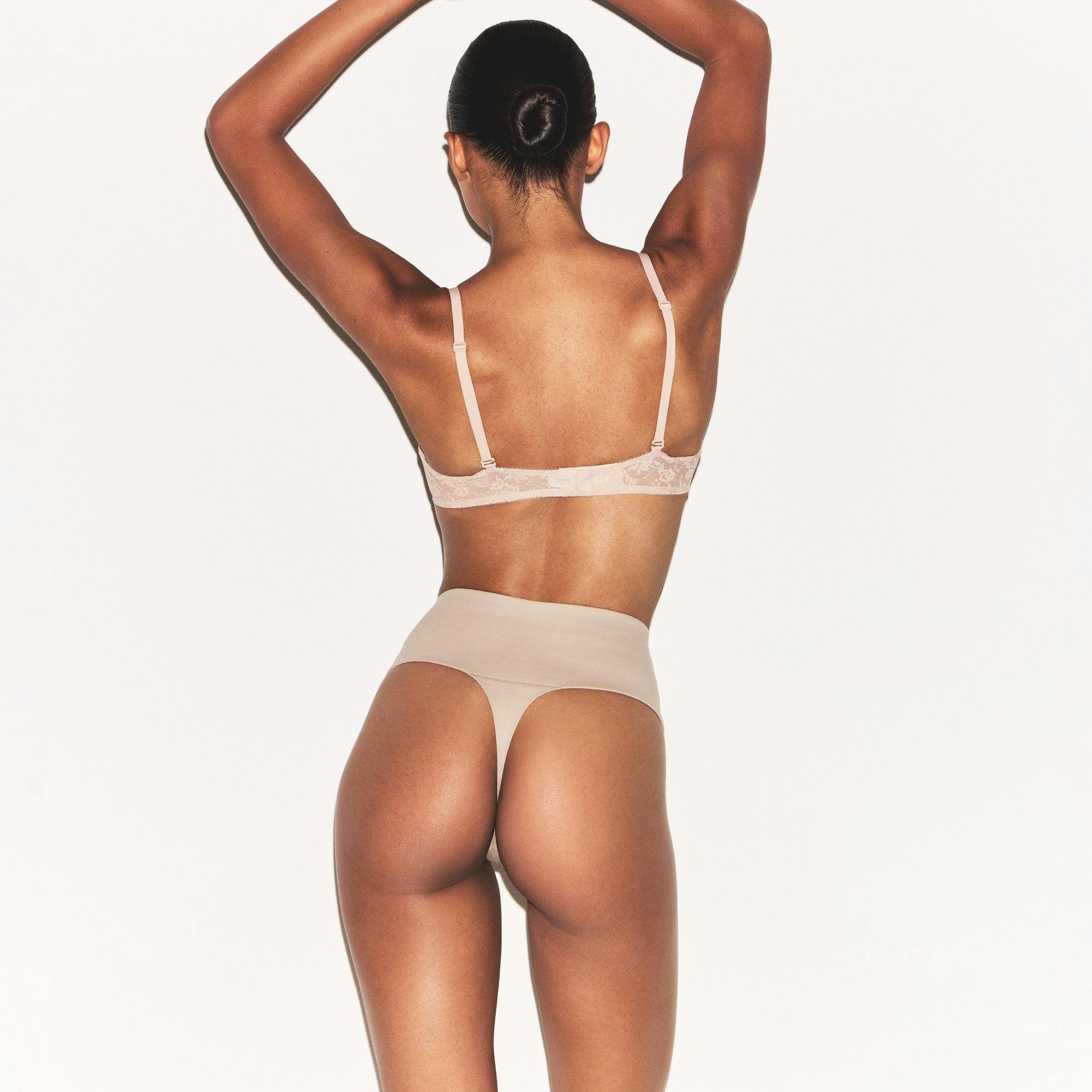 COTTON SHAPEWEAR HIGH-WAISTED THONG | LINEN Product Image