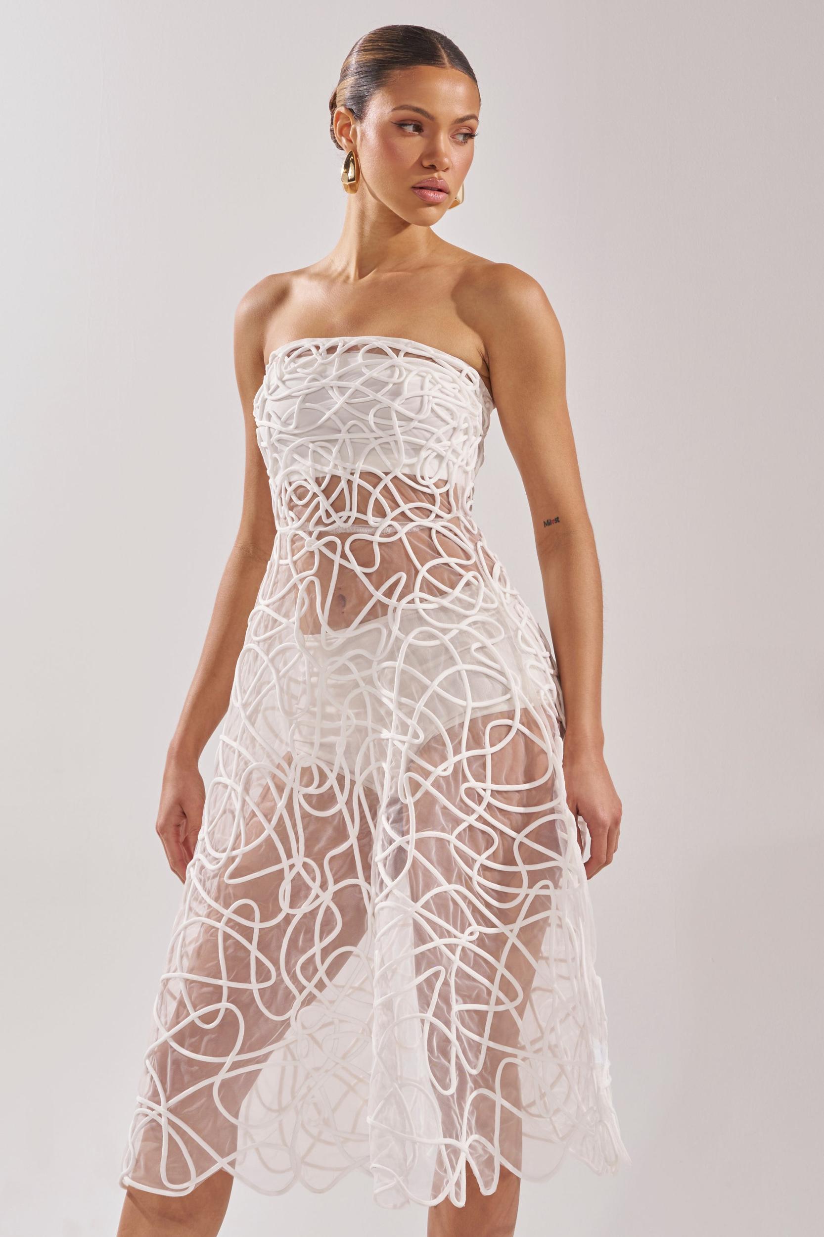 MAYA ABSTRACT MIDI DRESS IN WHITE Product Image