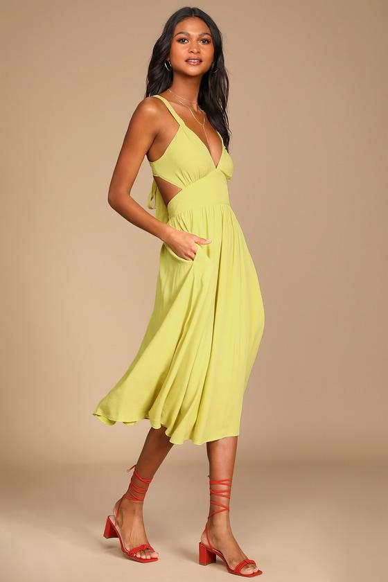 Bold New Look Lime Green Tie-Back Midi Dress With Pockets Product Image