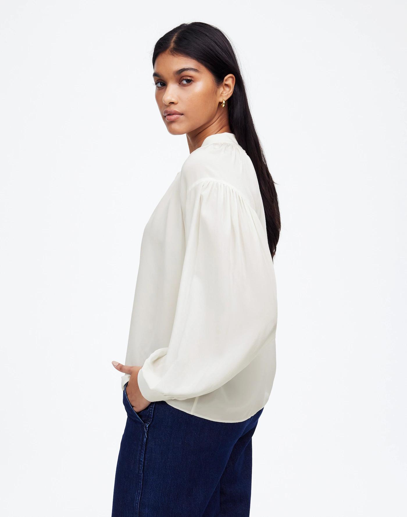 Shirred Long-Sleeve Top in Silk Product Image