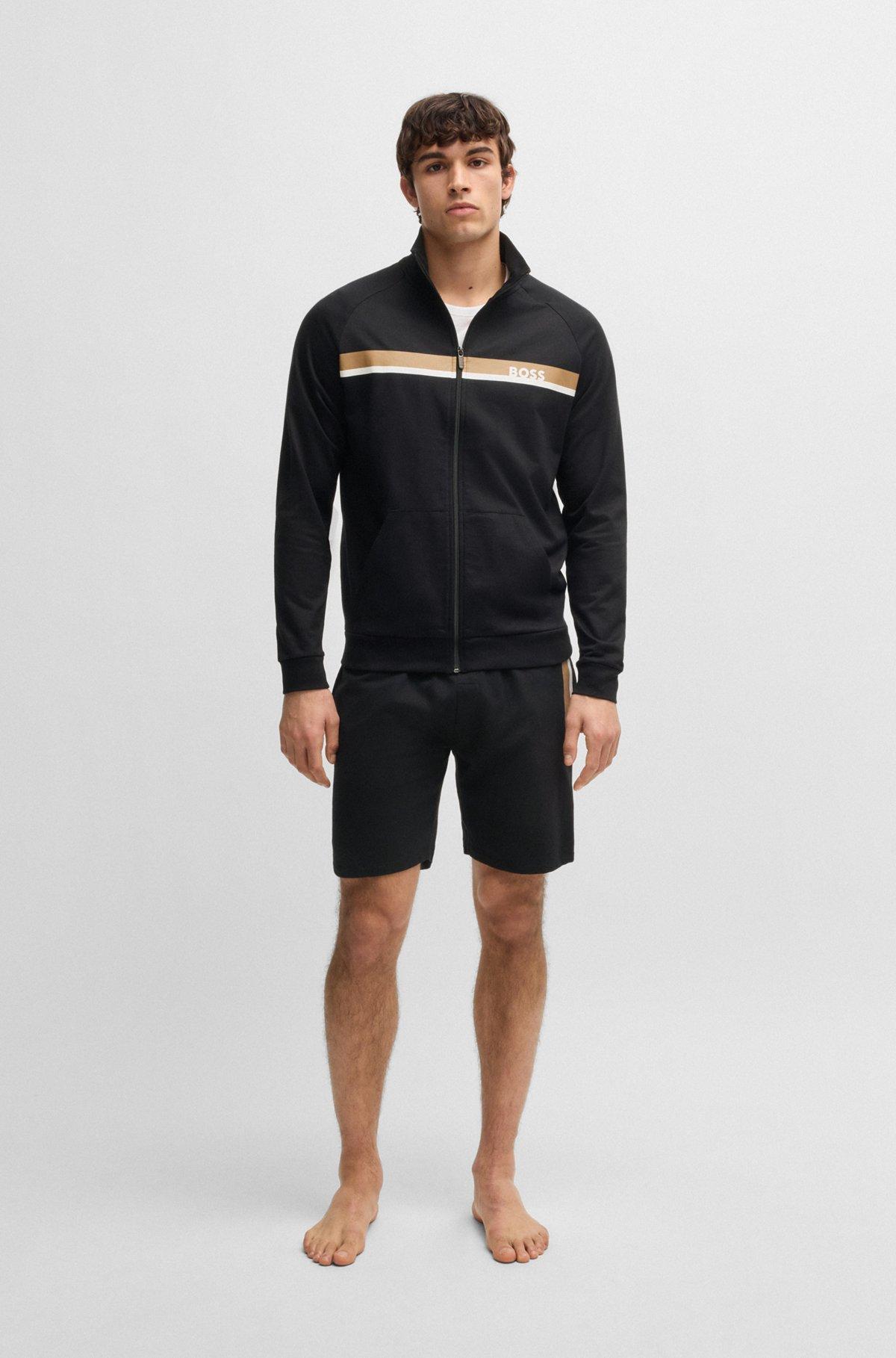 Cotton-terry zip-up jacket with stripe print Product Image