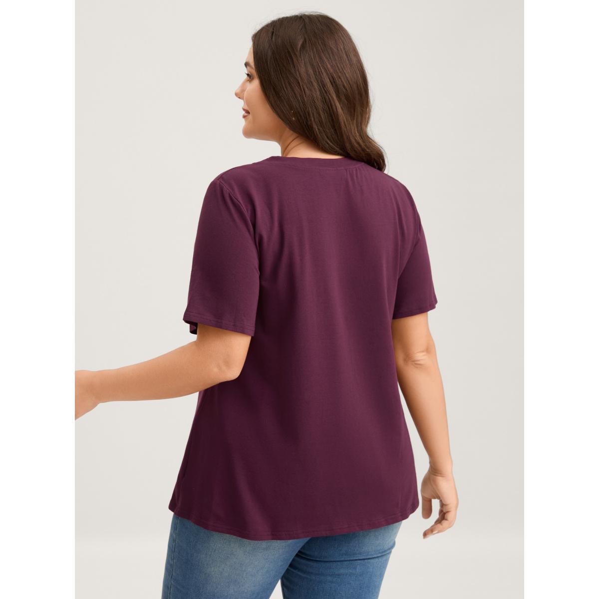 Plus Size Knotted Cut-Out Neckline Solid T-Shirt Eggplant Women Timeless Twist Round Neck Elegant T-shirts BloomChic 26/4X Product Image
