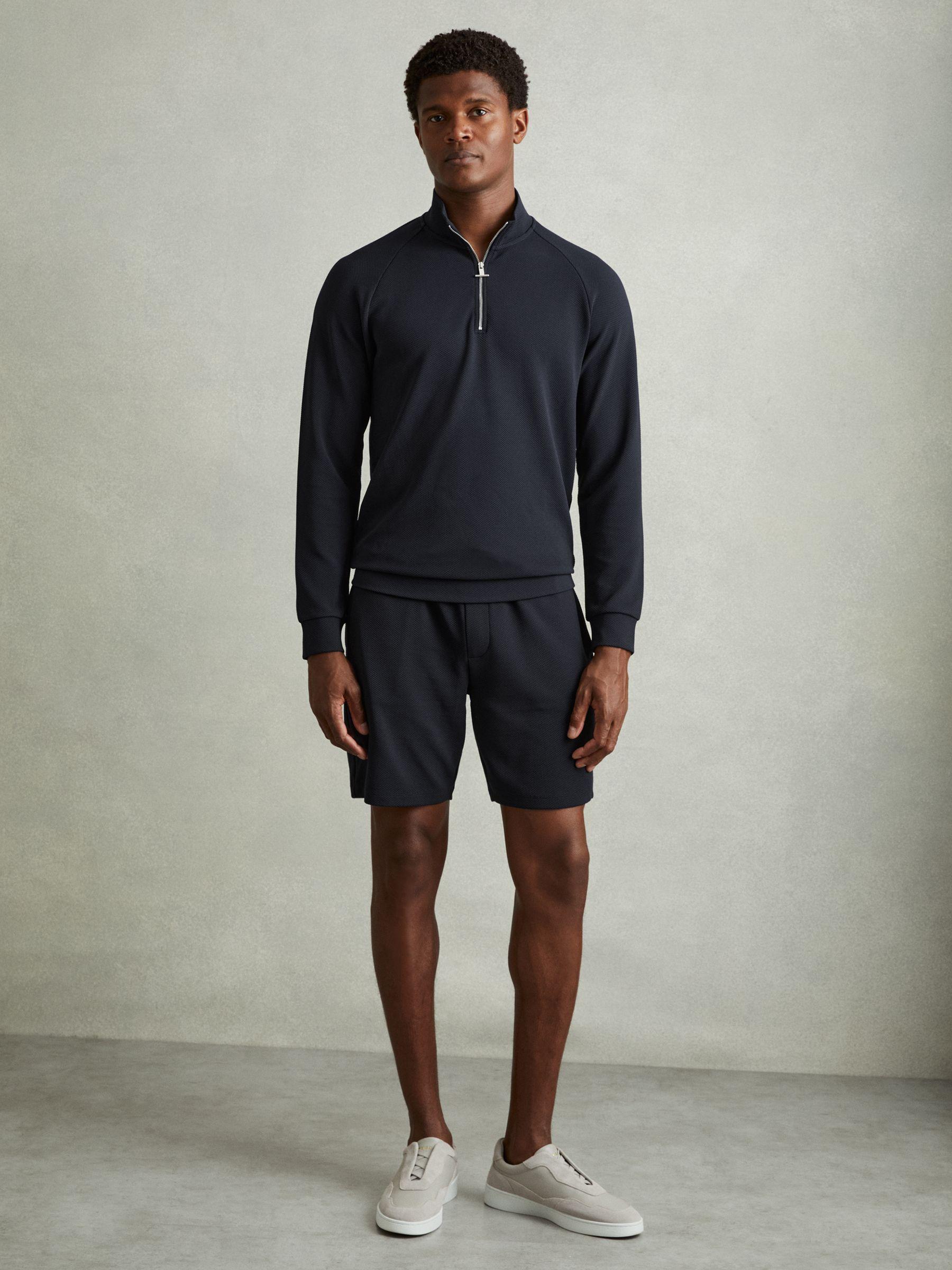 Textured Half-Zip Funnel-Neck Sweatshirt in Navy Product Image