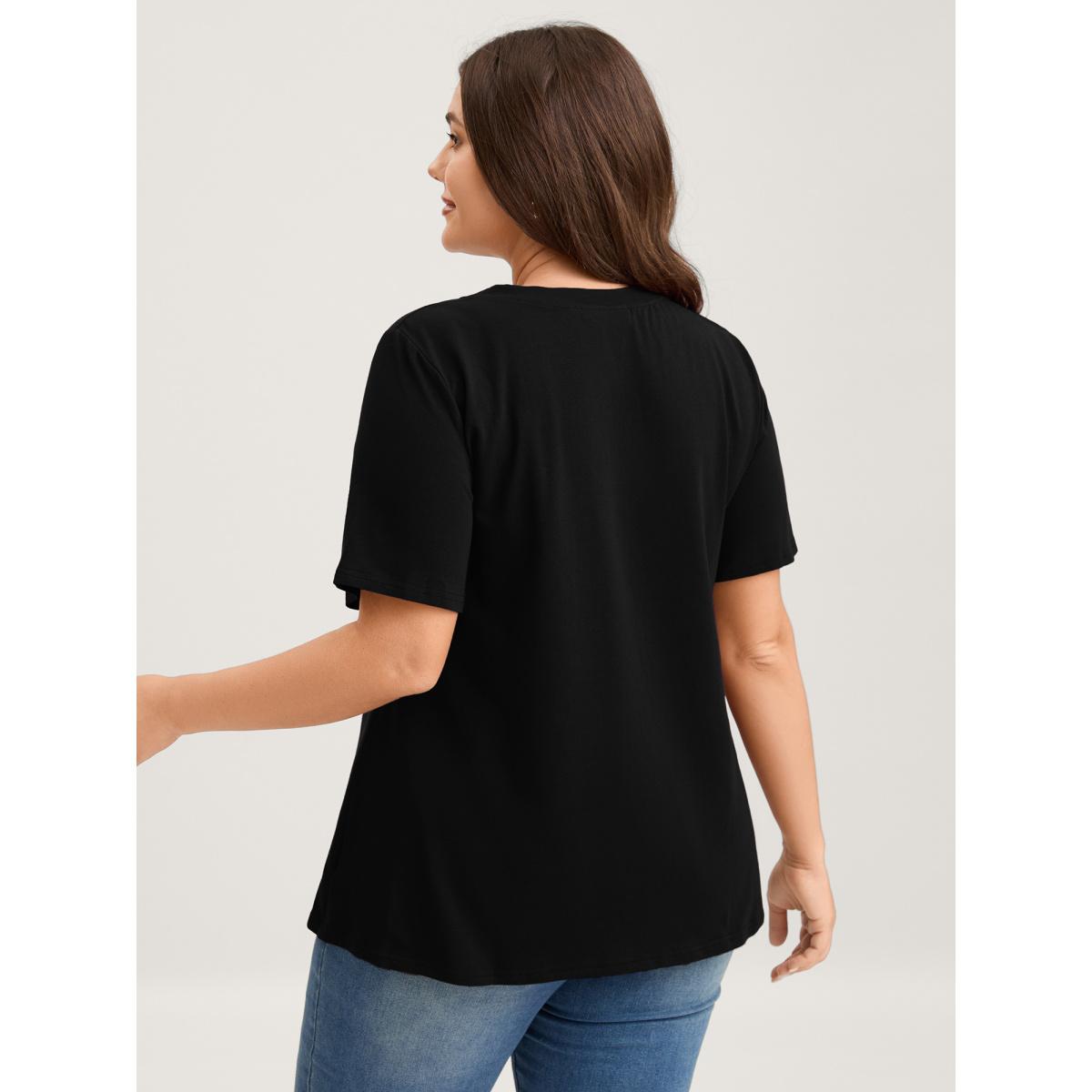 Plus Size Knotted Cut-Out Neckline Solid T-Shirt Black Women Timeless Twist Round Neck Elegant T-shirts BloomChic 12/L Product Image
