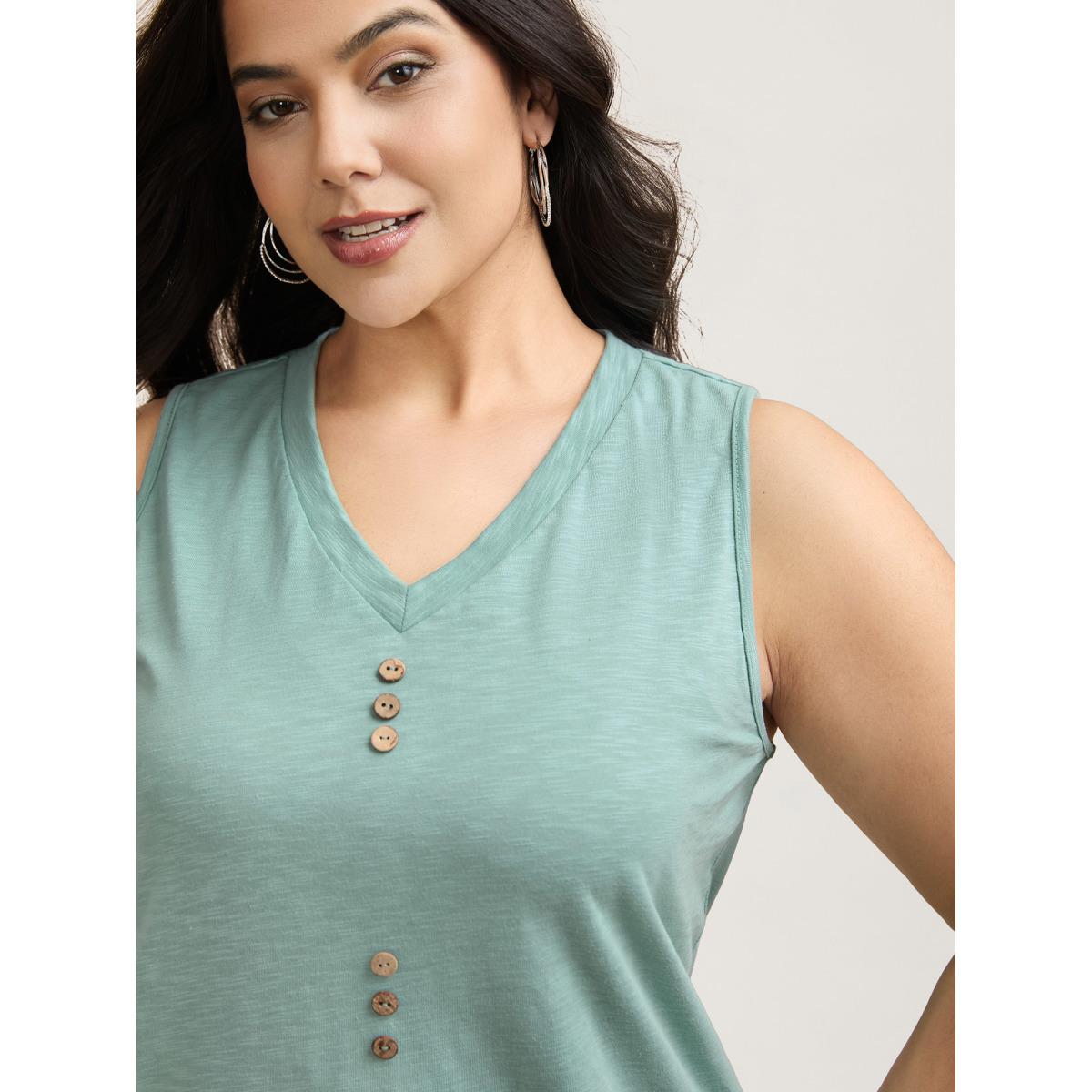 Plus Size Bamboo Cotton Stretchy Button Vest Women Greenbean Casual Slit V-neck Everyday Tank Tops Camis BloomChic 26/4X Product Image