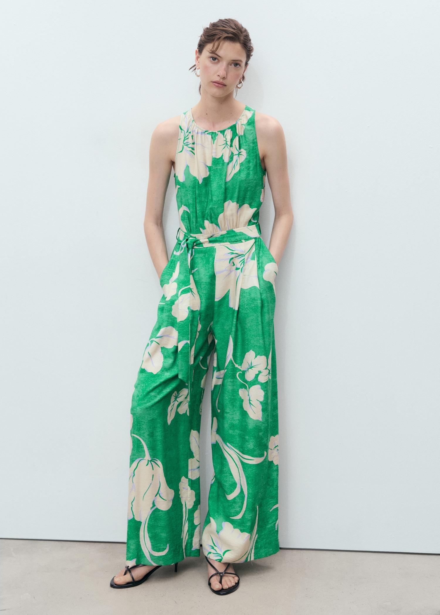 Belt printed jumpsuit - Women | MANGO USA Product Image