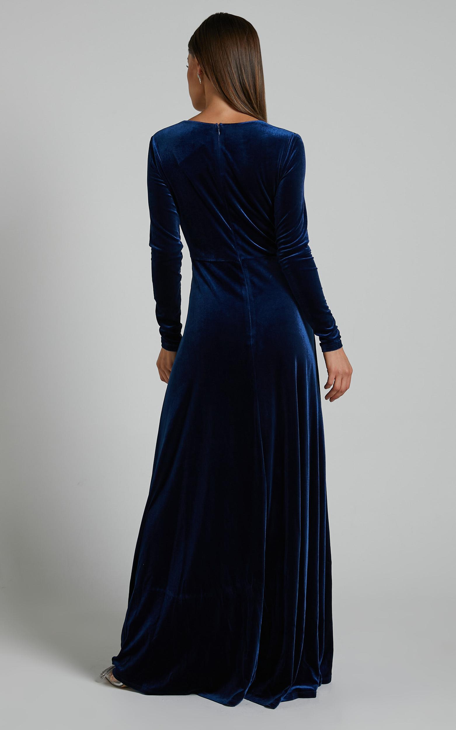 Sloane Maxi Dress - Long Sleeve Wrap Dress in Navy Product Image