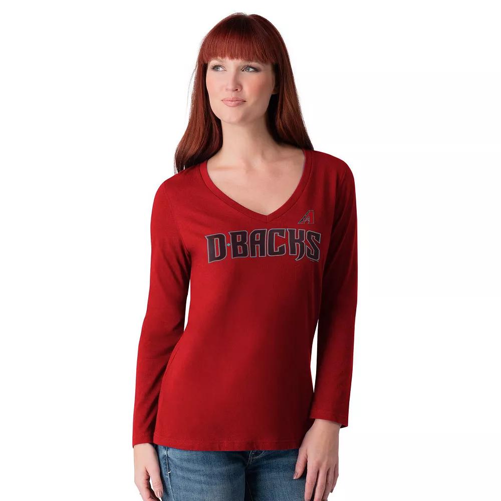 Women's G-III 4Her by Carl Banks Royal New York Giants Post Season Long Sleeve V-Neck T-Shirt,  Product Image