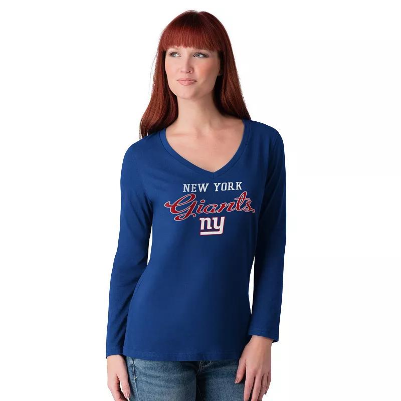 Women's G-III 4Her by Carl Banks Royal New York Giants Post Season Long Sleeve V-Neck T-Shirt,  Product Image