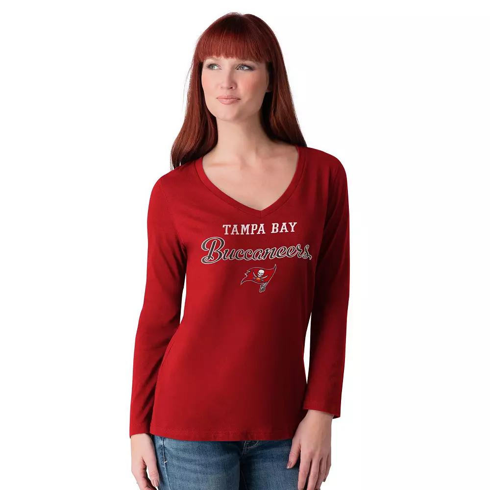 Women's G-III 4Her by Carl Banks Red Tampa Bay Buccaneers Post Season Long Sleeve V-Neck T-Shirt, Size: 2XL Product Image