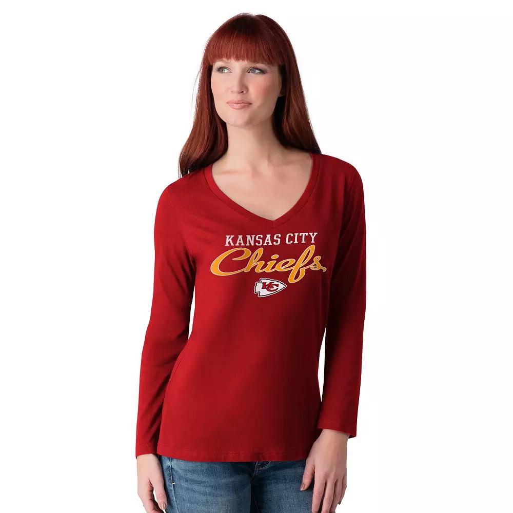 Women's G-III 4Her by Carl Banks Royal New York Giants Post Season Long Sleeve V-Neck T-Shirt,  Product Image
